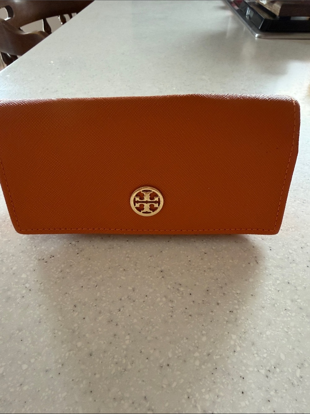 T B  Orange  eyeglass case with Gold Logo